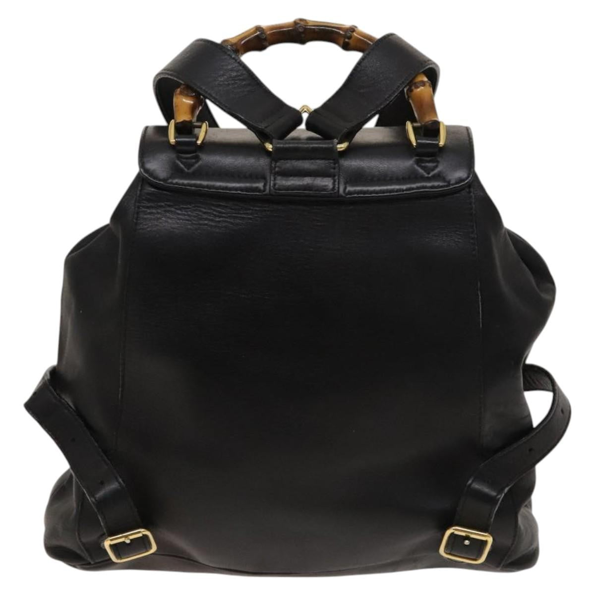 Gucci Vintage Bamboo Backpack Leather Black Leather Backpack Bag (Pre-Owned)