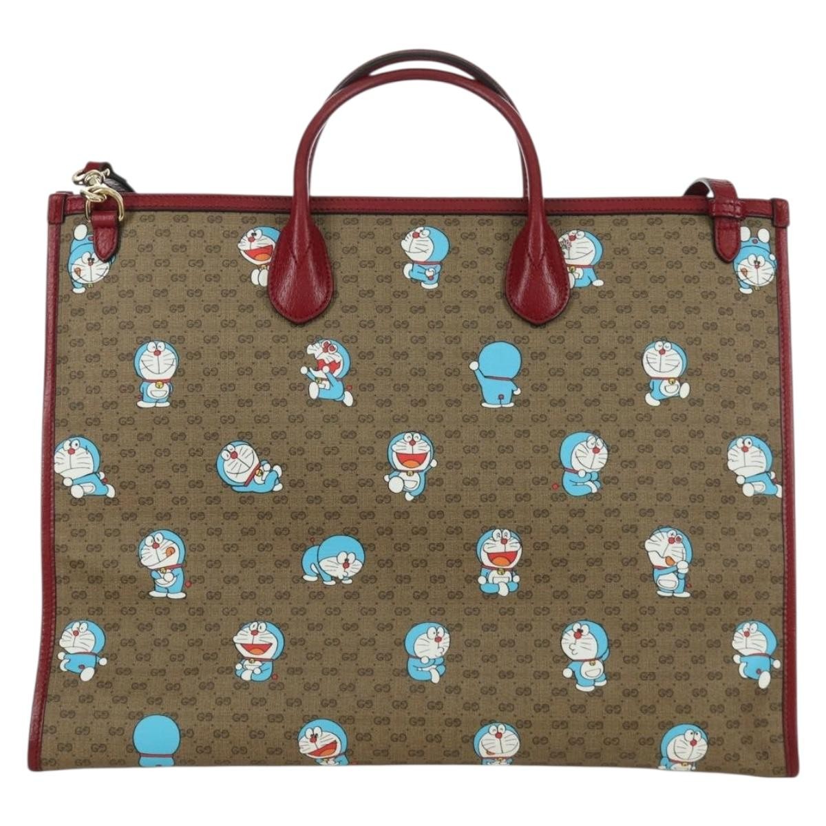 Gucci Doraemon Tote Printed Mini Gg Coated Canvas Beige Canvas Tote Bag Bag (Pre-Owned)