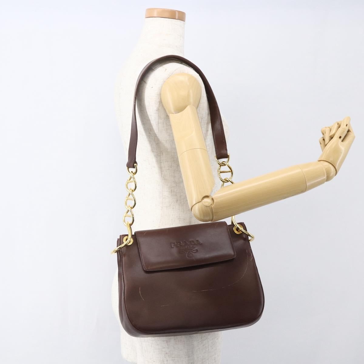 Prada Vintage Shoulder Bag Leather Brown Leather Shoulder Bag Bag (Pre-Owned)