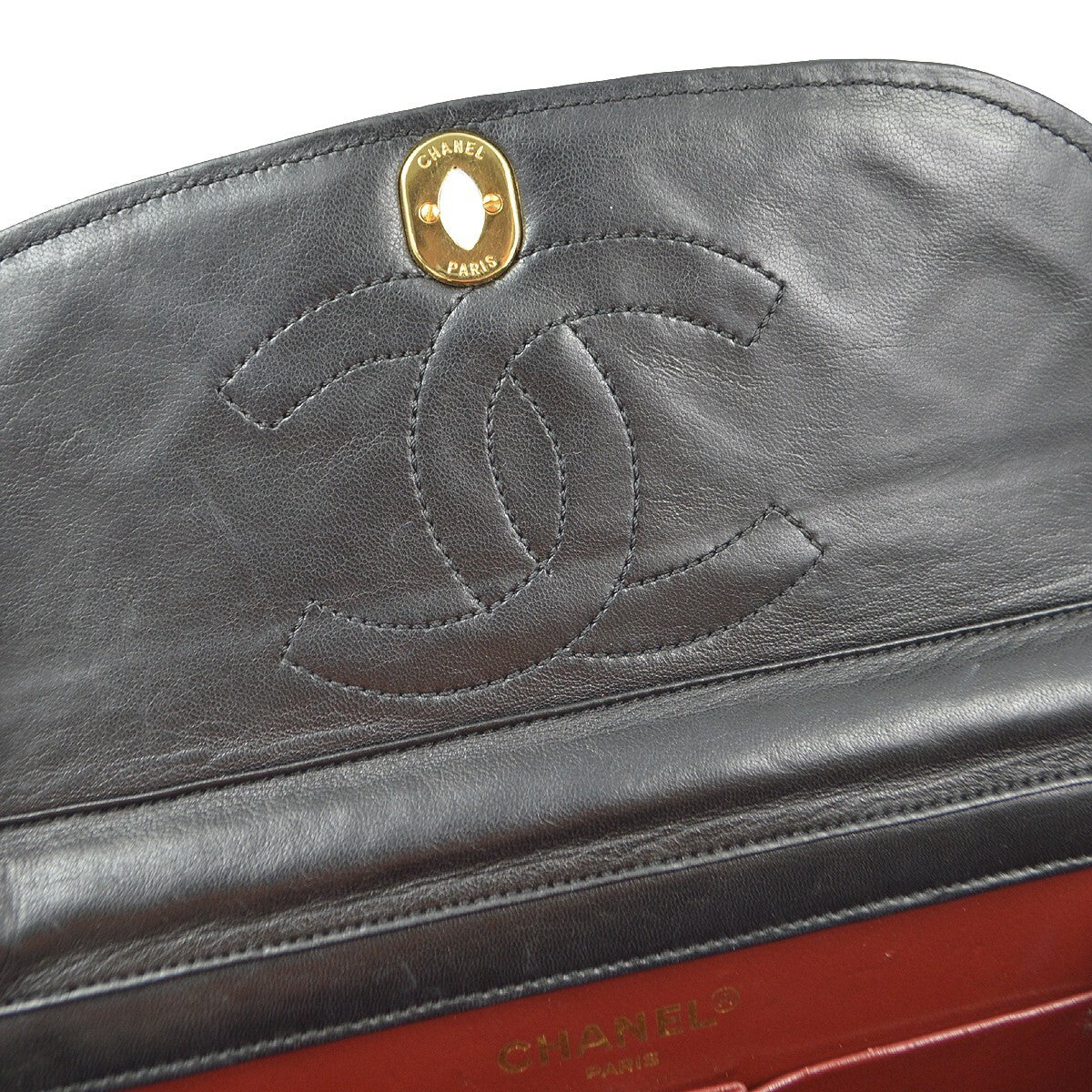 Chanel Vintage Round Flap Bag Quilted Lambskin Black Leather Shoulder Bag Bag (Pre-Owned)