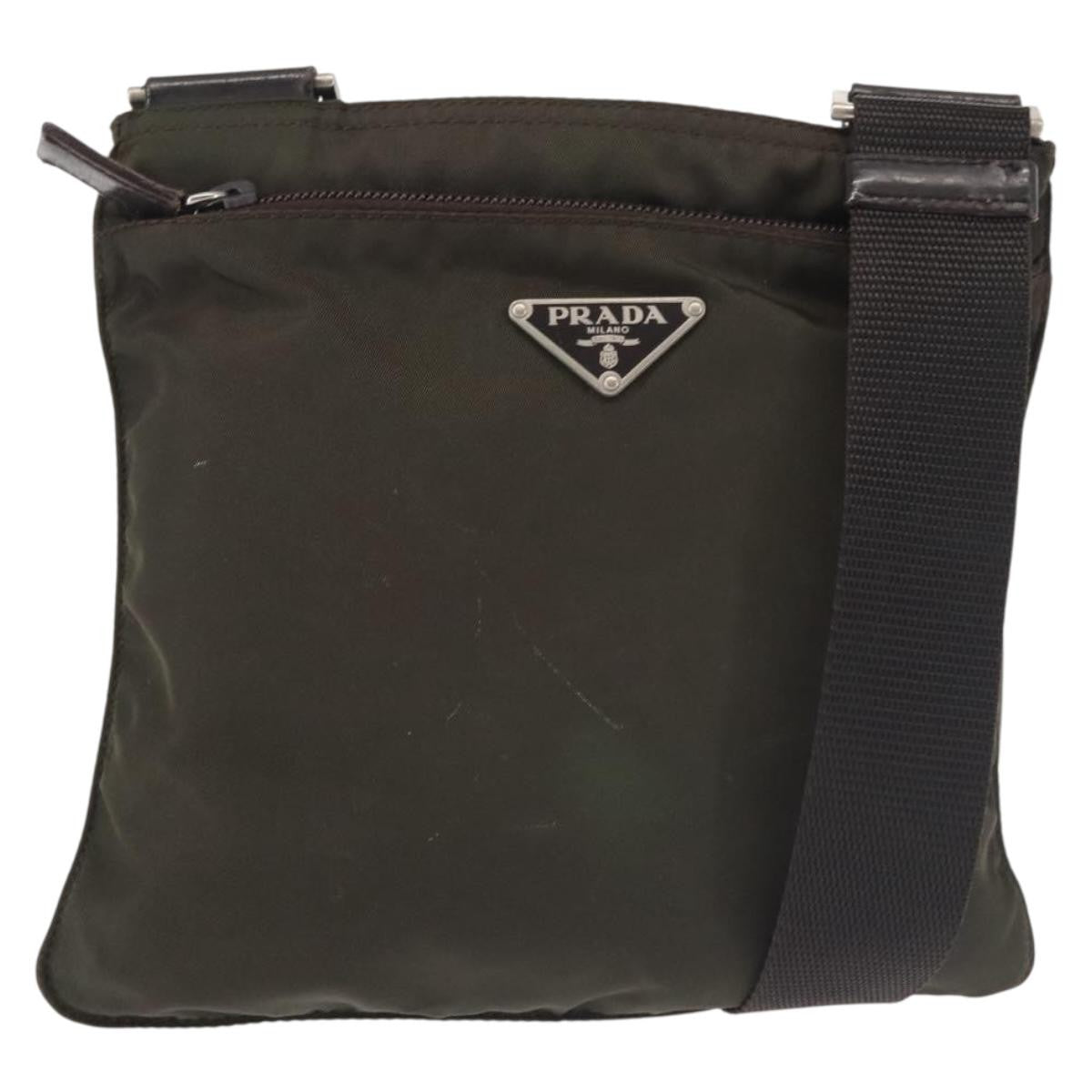 Prada Front Pocket Messenger Bag Tessuto Khaki Nylon Shoulder Bag Bag (Pre-Owned)