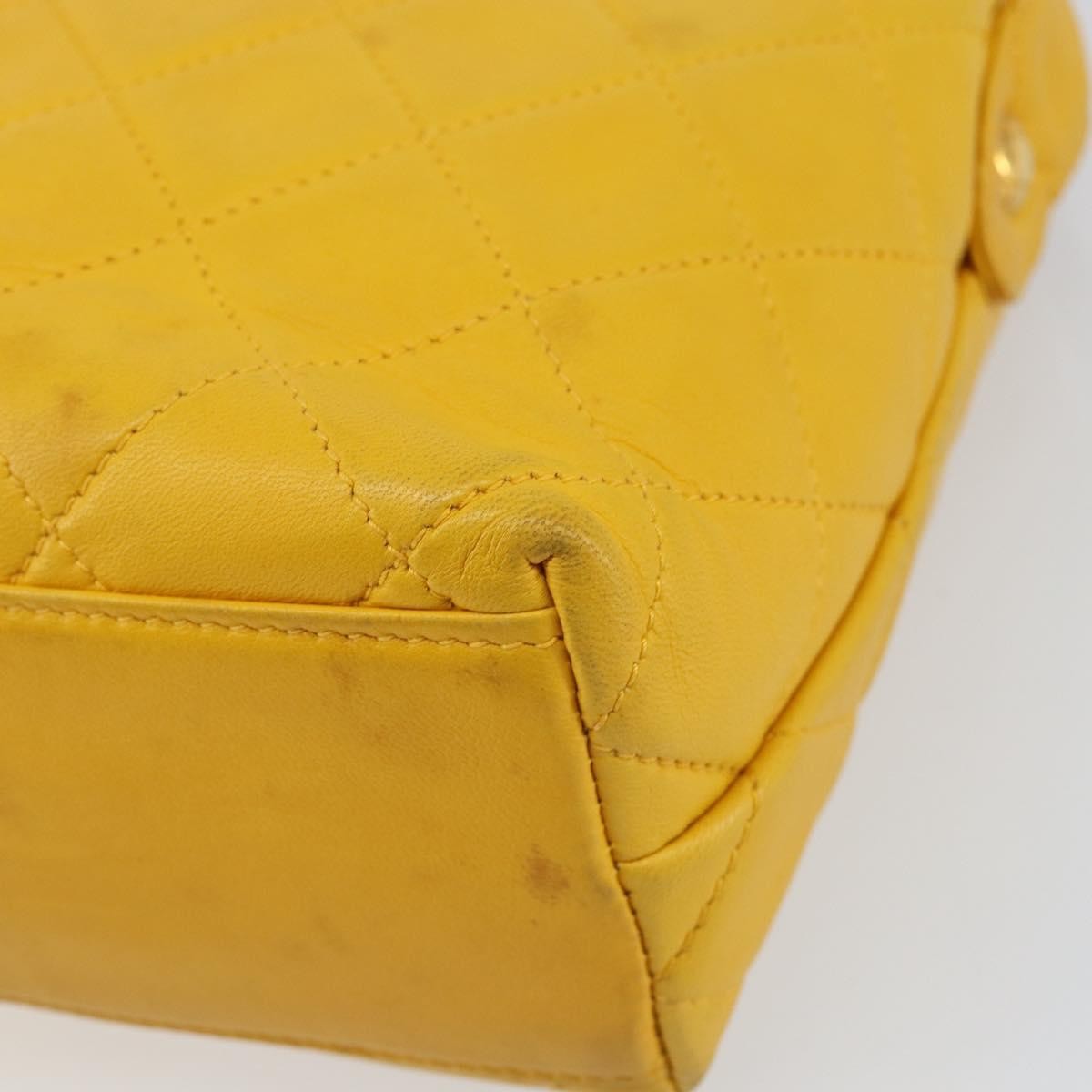 Chanel Vintage Cc Fold Over Shoulder Bag Quilted Lambskin Yellow Leather Shoulder Bag Bag (Pre-Owned)