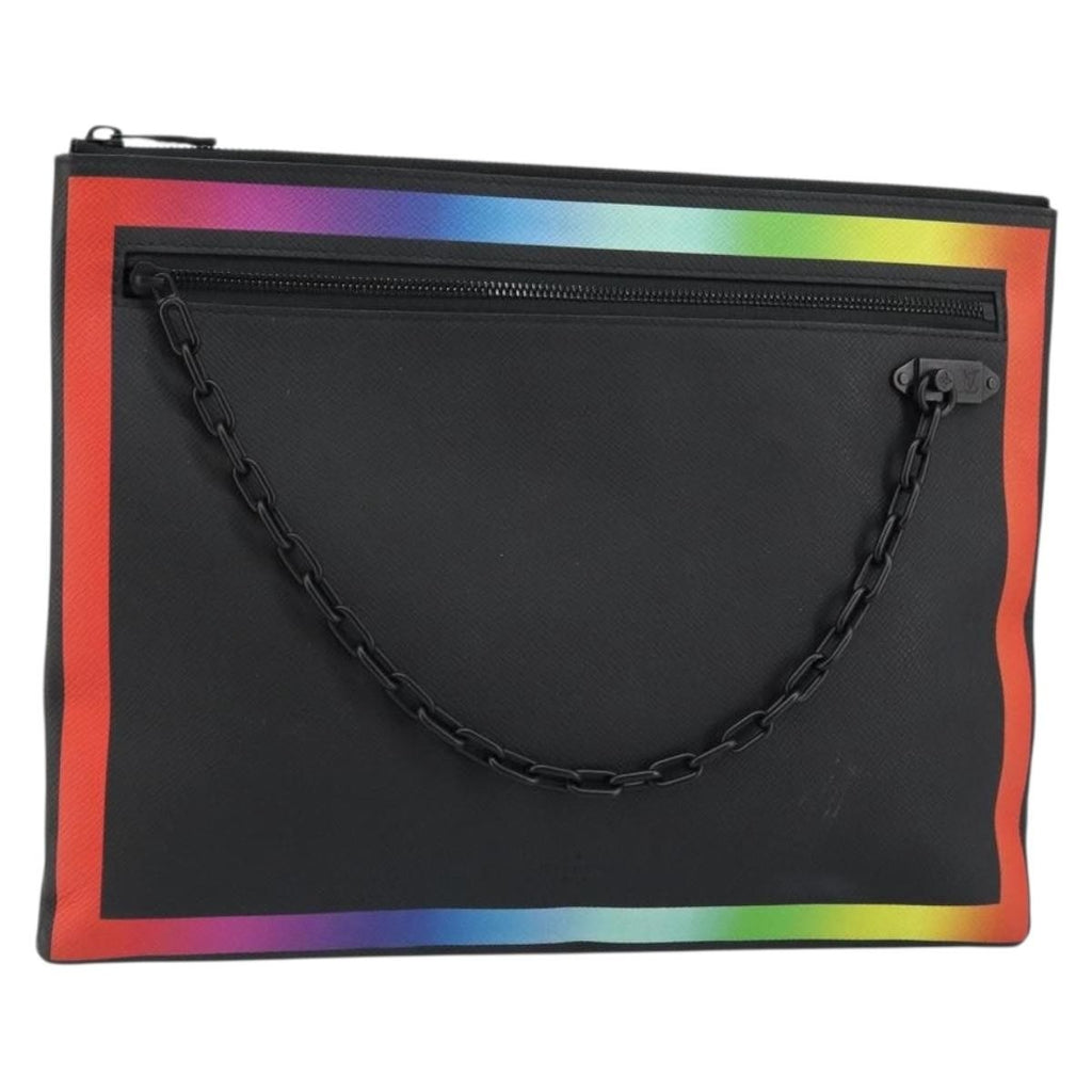 Louis Vuitton Pochette A4 Rainbow Taiga Leather Black Leather Clutche & Pouche Bag (Pre-Owned)