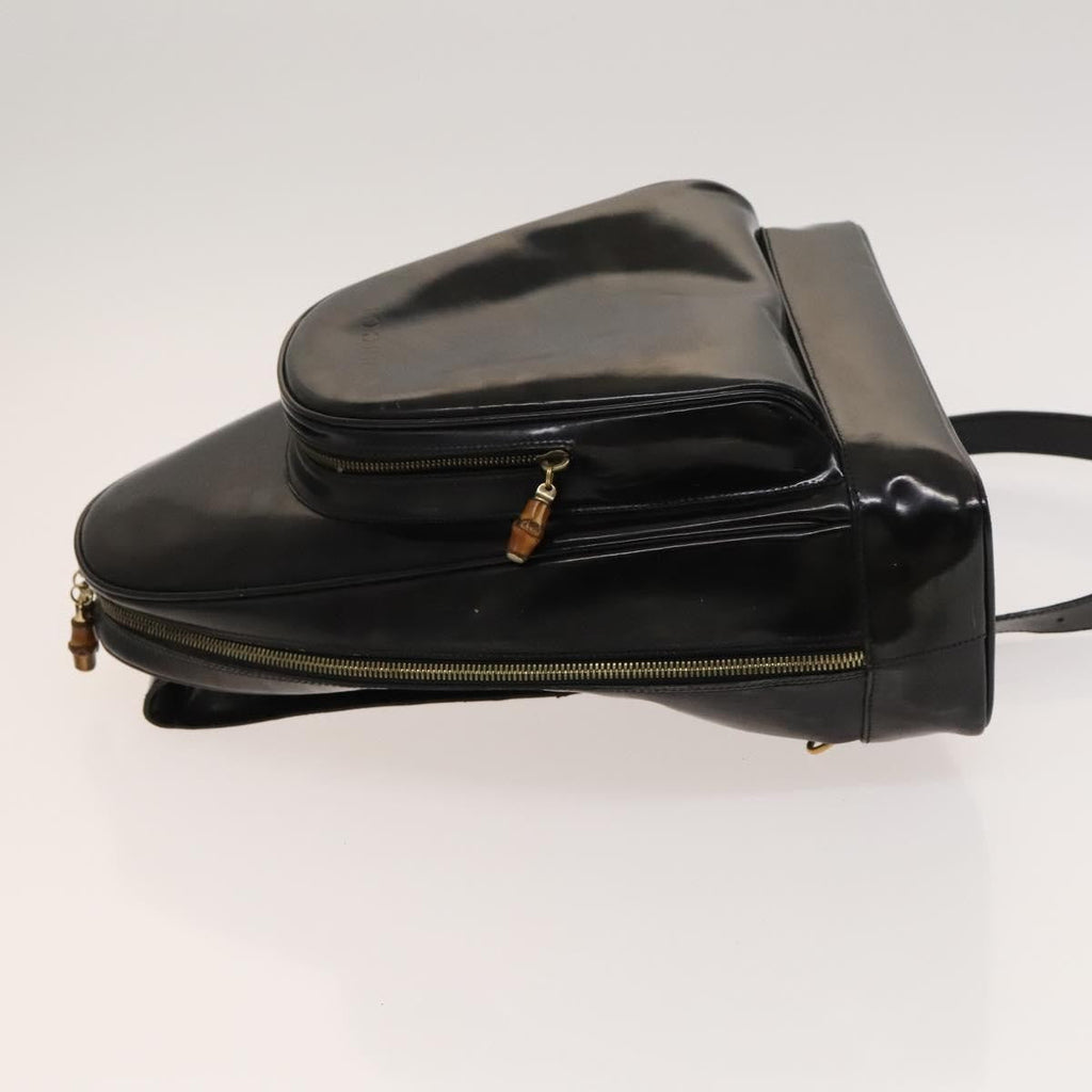Gucci Vintage Bamboo Backpack Patent Black Patent_Leather Backpack Bag (Pre-Owned)