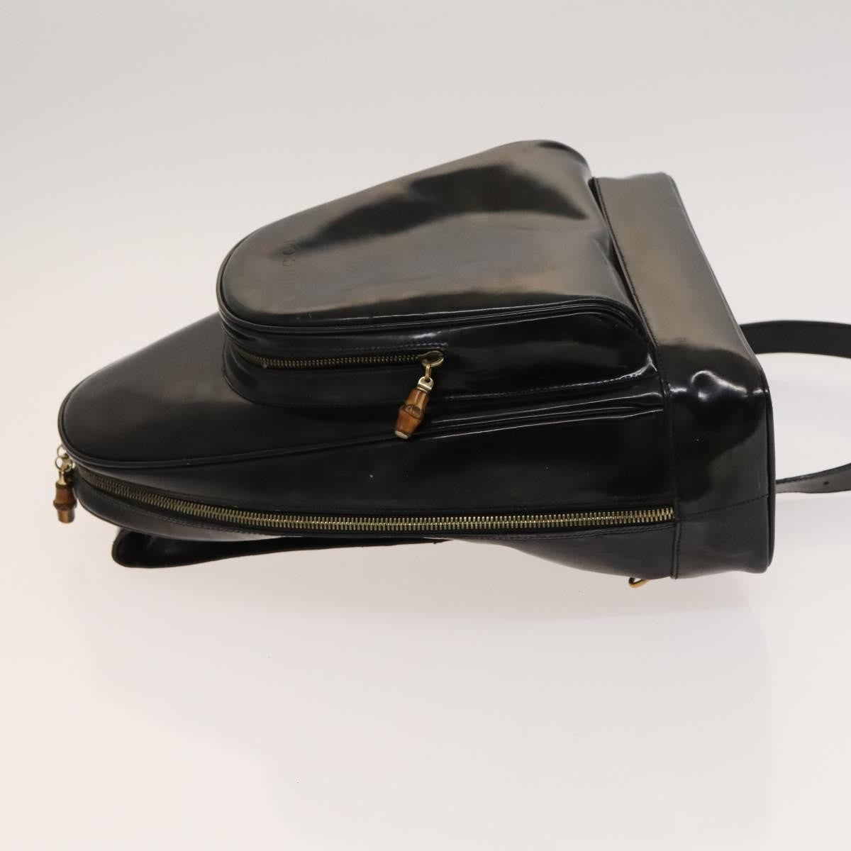 Gucci Vintage Bamboo Backpack Patent Black Patent_Leather Backpack Bag (Pre-Owned)