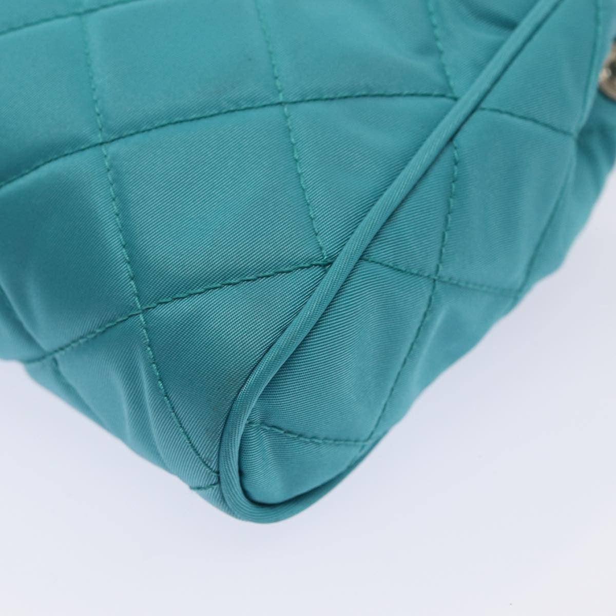 Prada Pushlock Chain Flap Bag Quilted Tessuto Turquoise Nylon Shoulder Bag Bag (Pre-Owned)