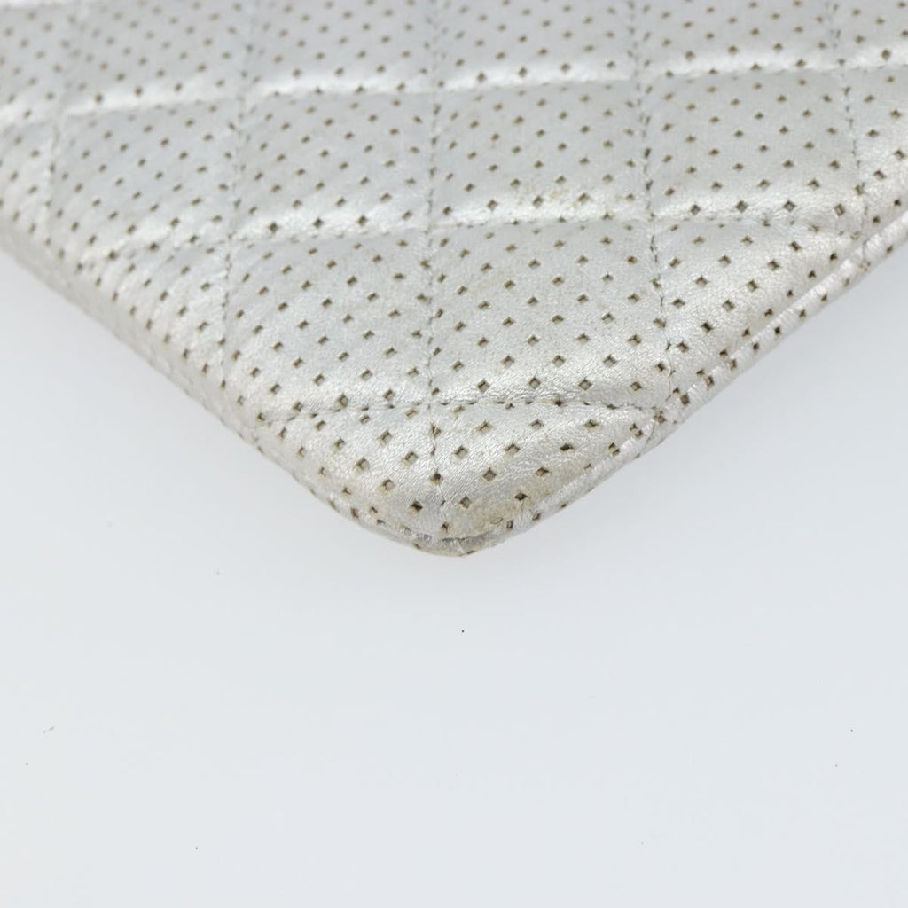Chanel O Case Clutch Quilted Perforated Lambskin Silver Leather Clutche & Pouche Bag (Pre-Owned)