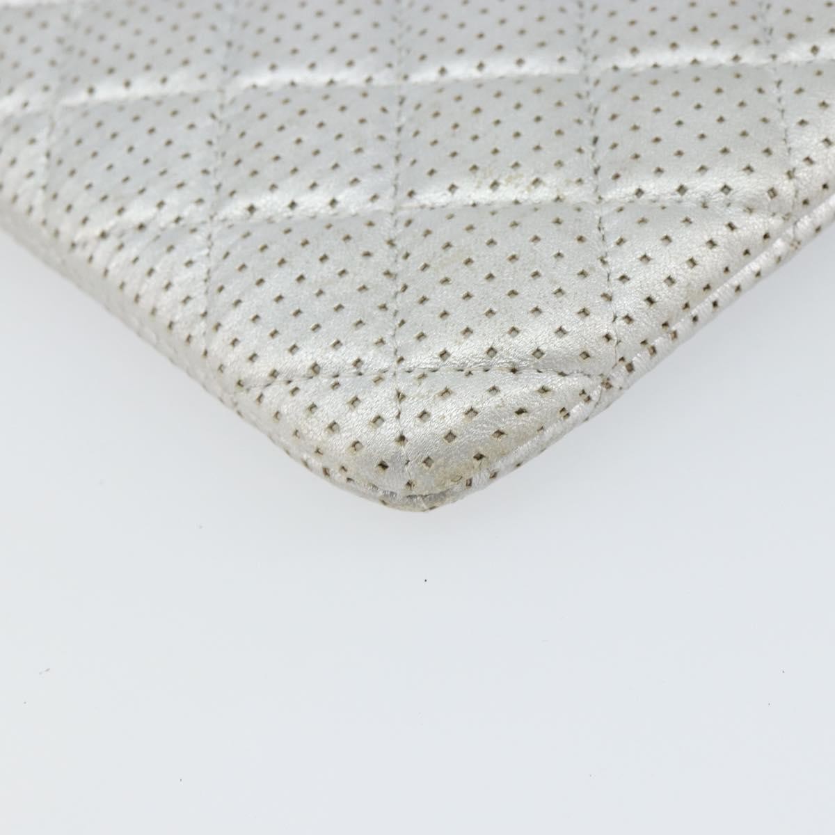 Chanel O Case Clutch Quilted Perforated Lambskin Silver Leather Clutche & Pouche Bag (Pre-Owned)
