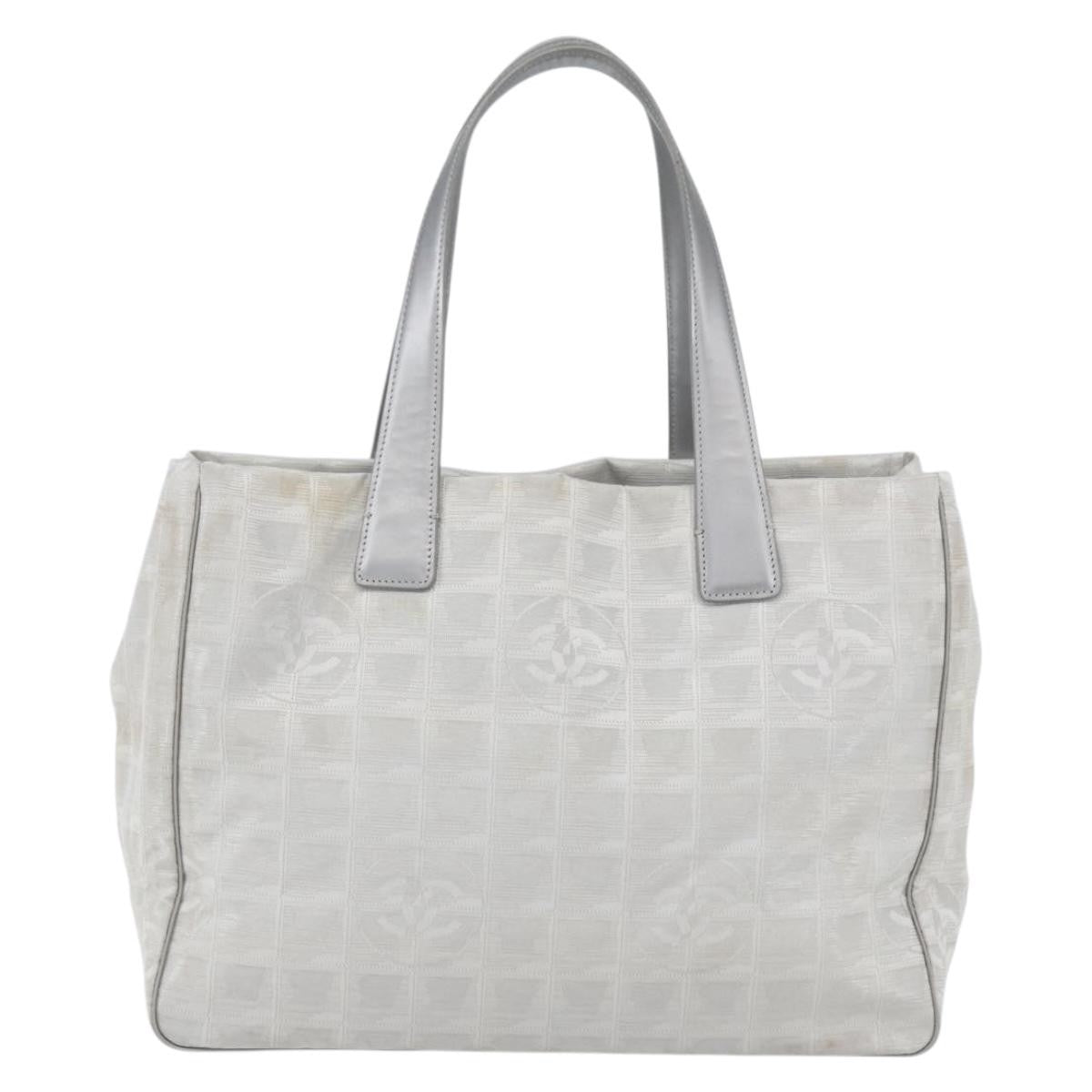 Chanel Travel Line Tote Nylon Silver Nylon Tote Bag Bag (Pre-Owned)