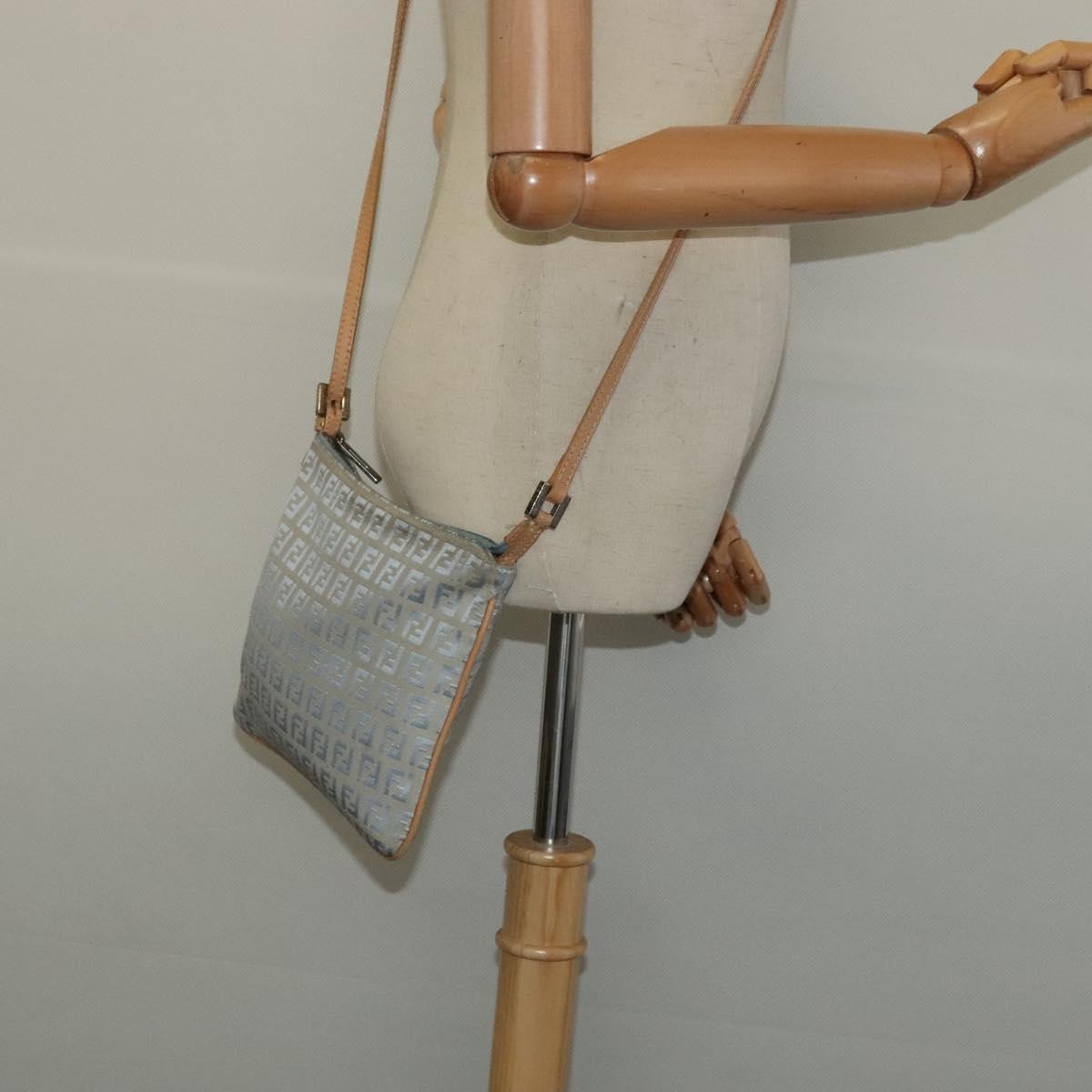 Fendi Vintage Flat Crossbody Bag Zucchino Canvas Blue Canvas Shoulder Bag Bag (Pre-Owned)