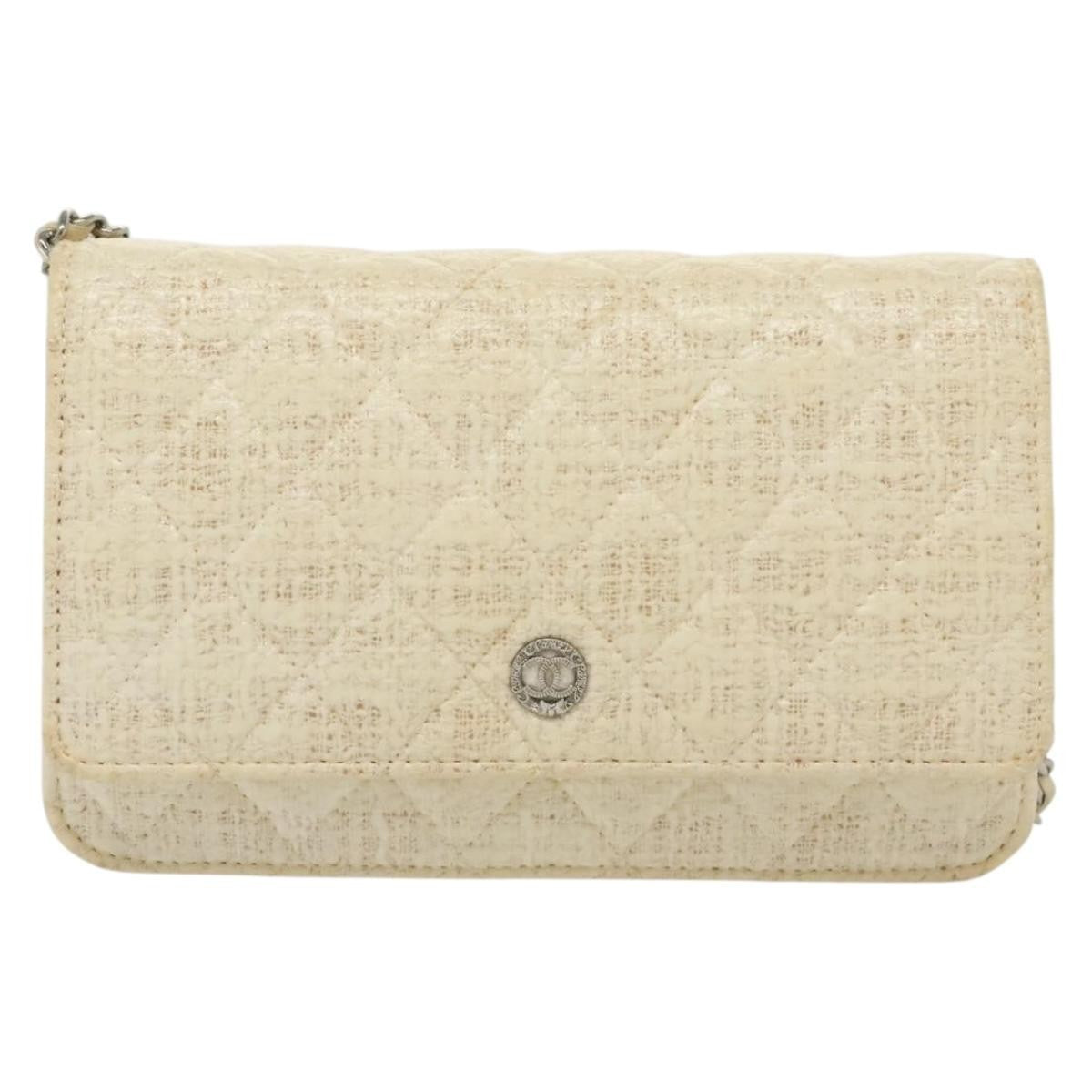 Chanel Wallet On Chain Tweed White Tweed Shoulder Bag Bag (Pre-Owned)
