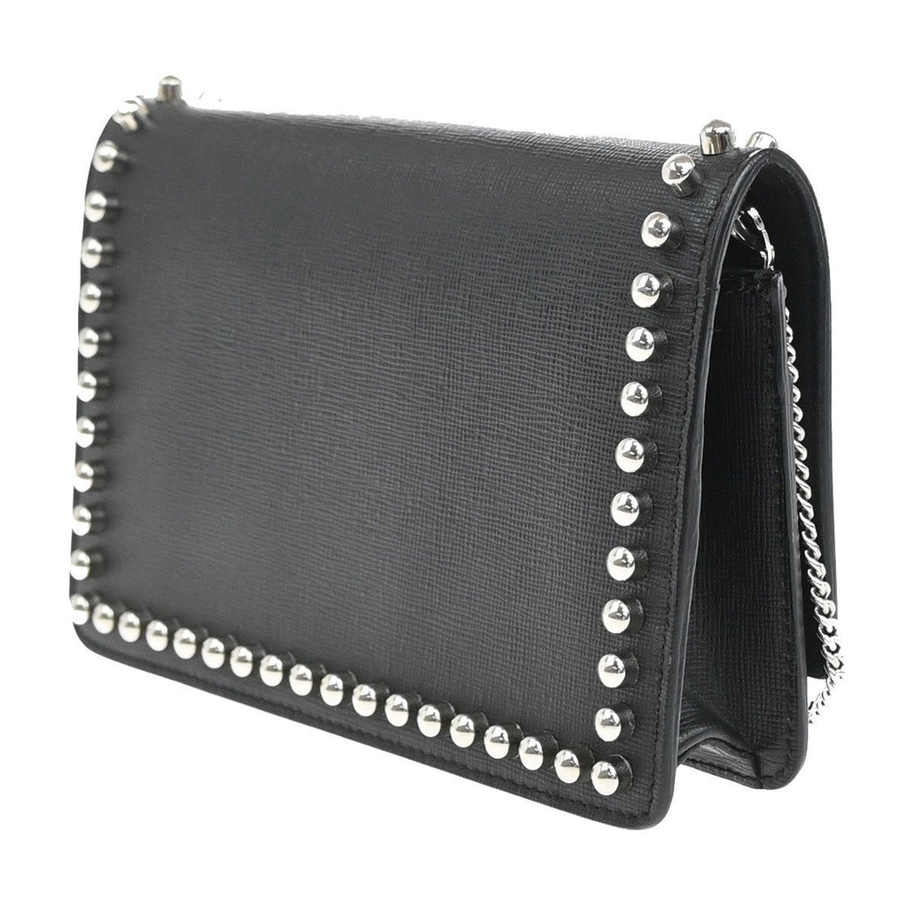 Fendi Karlito Wallet On Chain Studded Saffiano Leather Black Leather Shoulder Bag Bag (Pre-Owned)