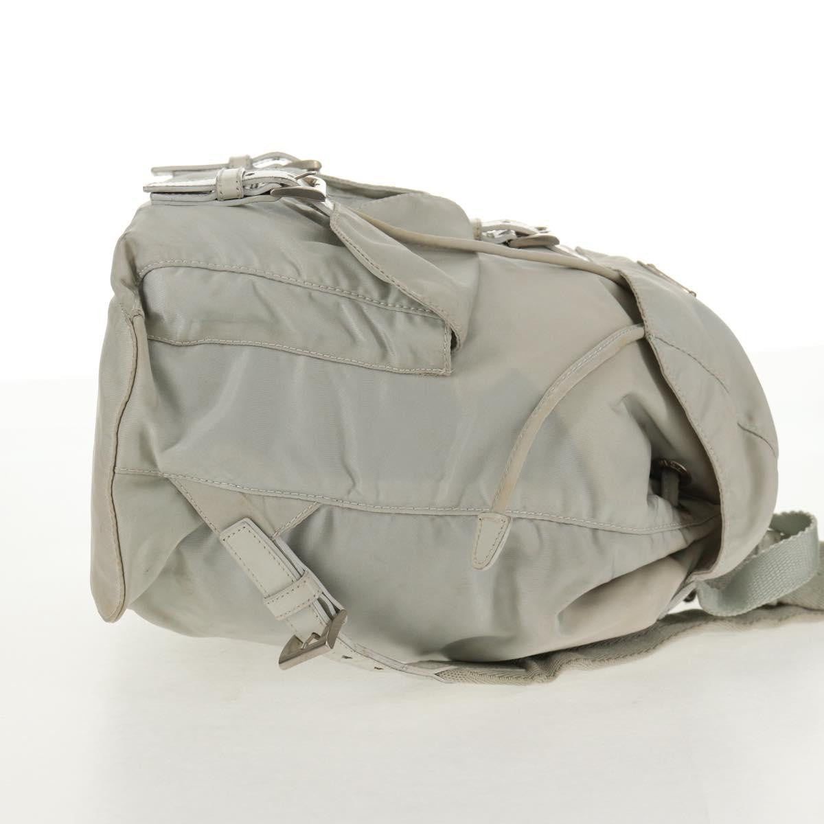 Prada Double Pocket Backpack Chain Shoulder Bag Re-Nylon Gray Nylon Backpack Bag (Pre-Owned)