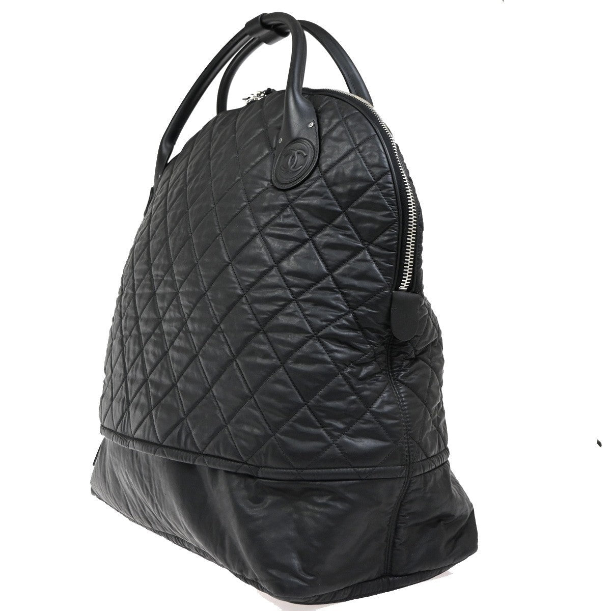 Chanel Horizontal Sport Weekender Bag Quilted Coated Canvas Black Nylon Travel Bag Bag (Pre-Owned)