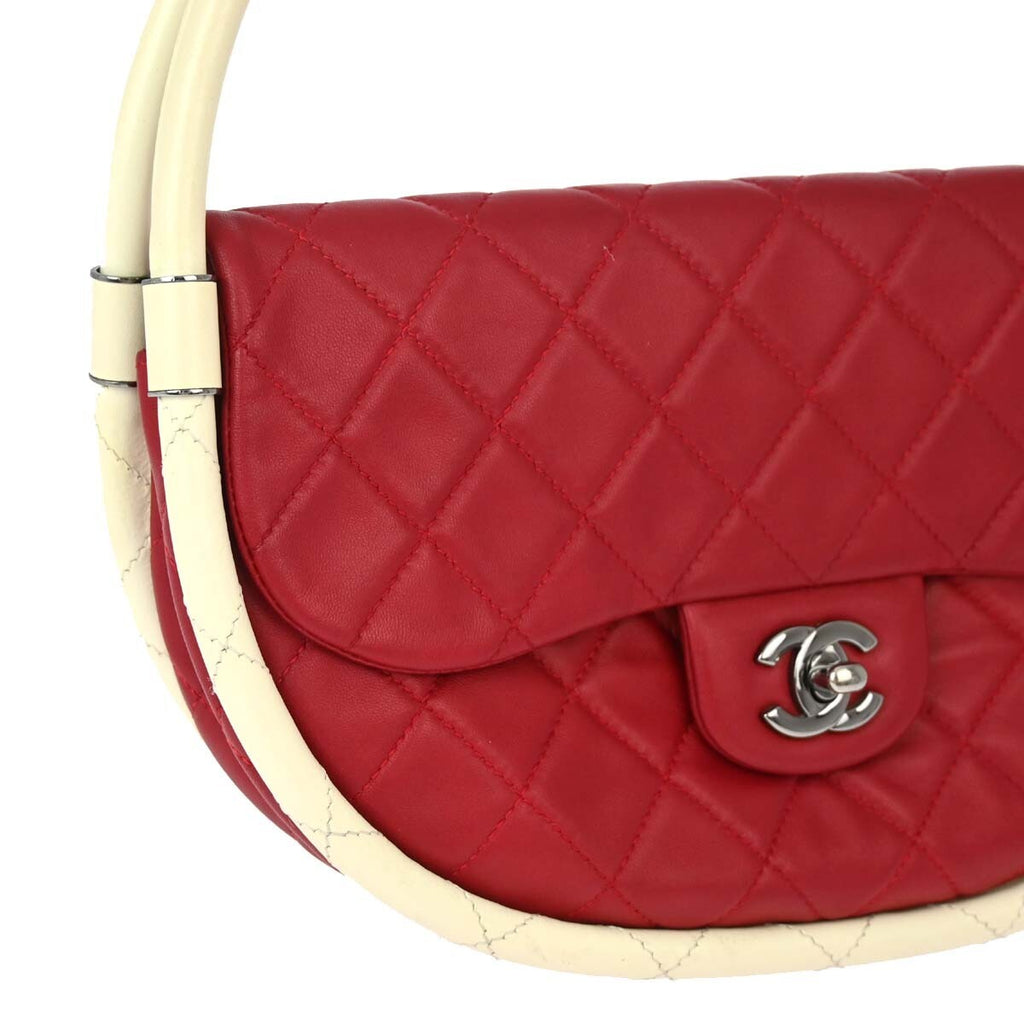 Chanel Hula Hoop Bag Quilted Lambskin Red Lamb Handbag (Pre-Owned)