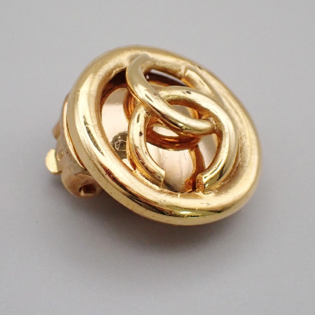 Chanel Vintage Cc Round Clip-On Earrings Metal Gold Gold_Plated Earrings Jewelry (Pre-Owned)