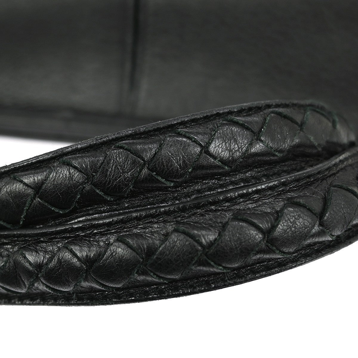 Bottega Veneta Intrecciato Handbag Leather Black Leather Handbag (Pre-Owned)