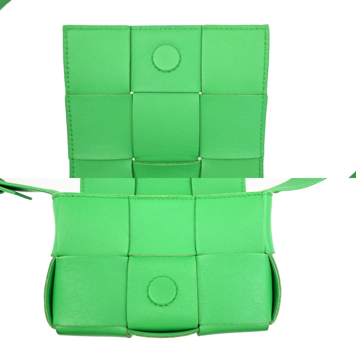 Bottega Veneta Cassette Crossbody Bag Maxi Intrecciato Leather Green Leather Shoulder Bag Bag (Pre-Owned)