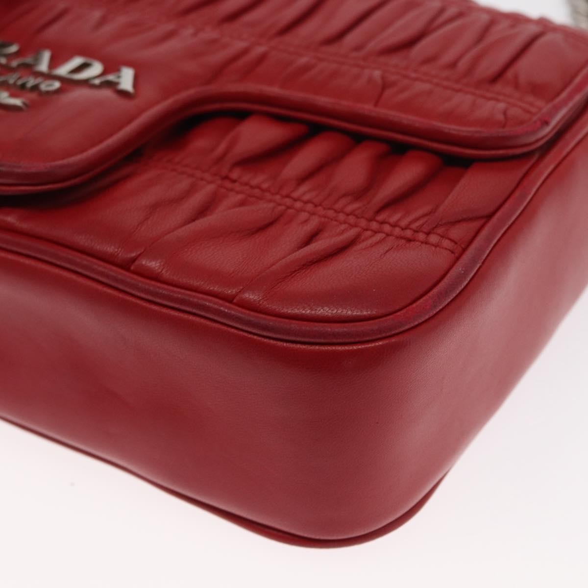 Prada Gaufre Chain Flap Shoulder Bag Nappa Leather Red Leather Shoulder Bag Bag (Pre-Owned)