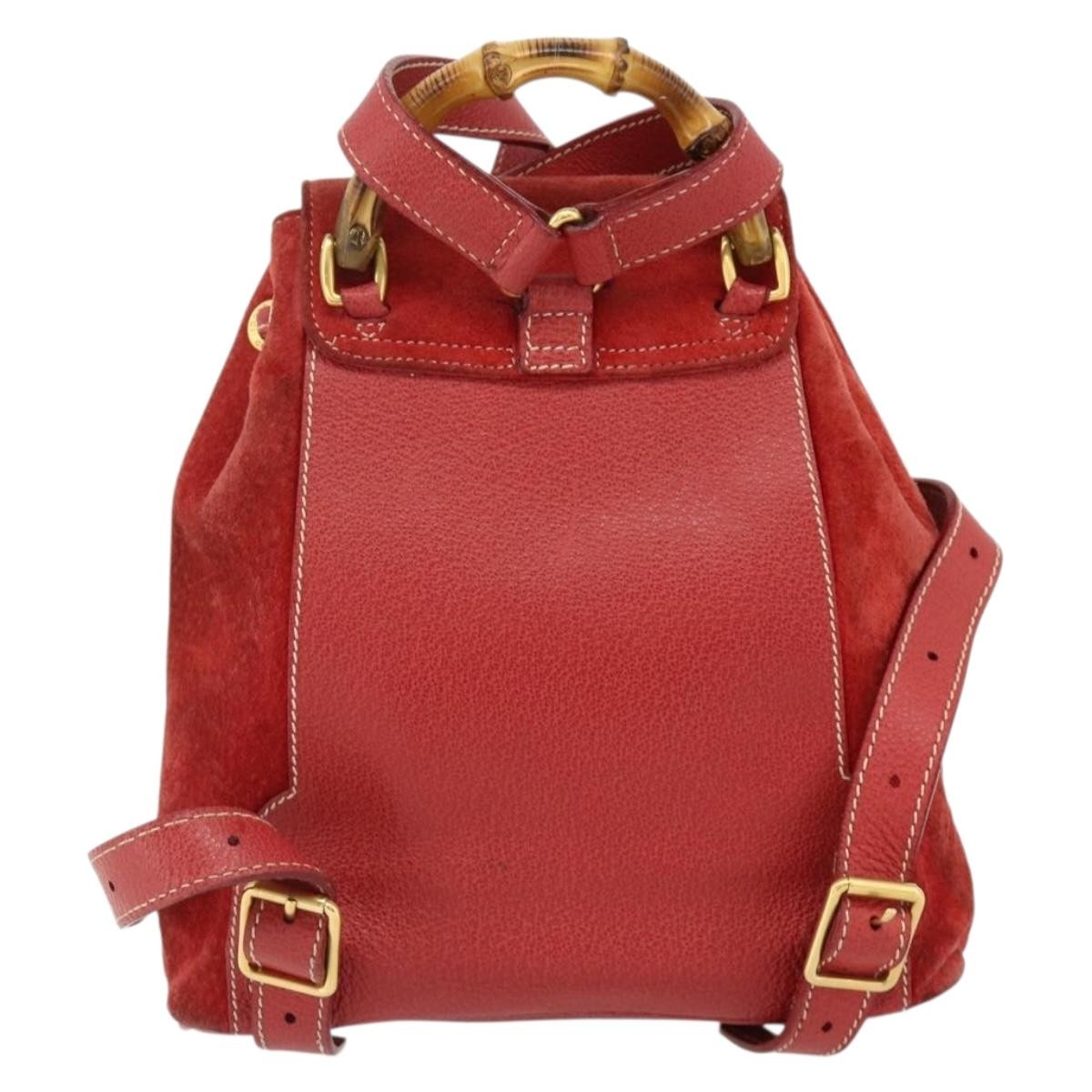 Gucci Gucci Bamboo Backpack Daim Red Suede Backpack Bag (Pre-Owned)