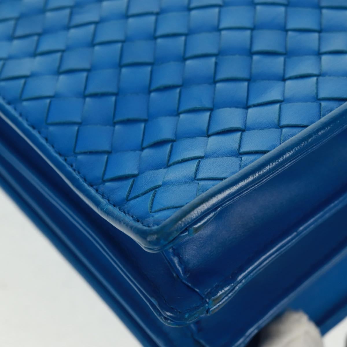 Bottega Veneta Top Zip Briefcase Intrecciato Nappa Blue Leather Briefcase Bag (Pre-Owned)