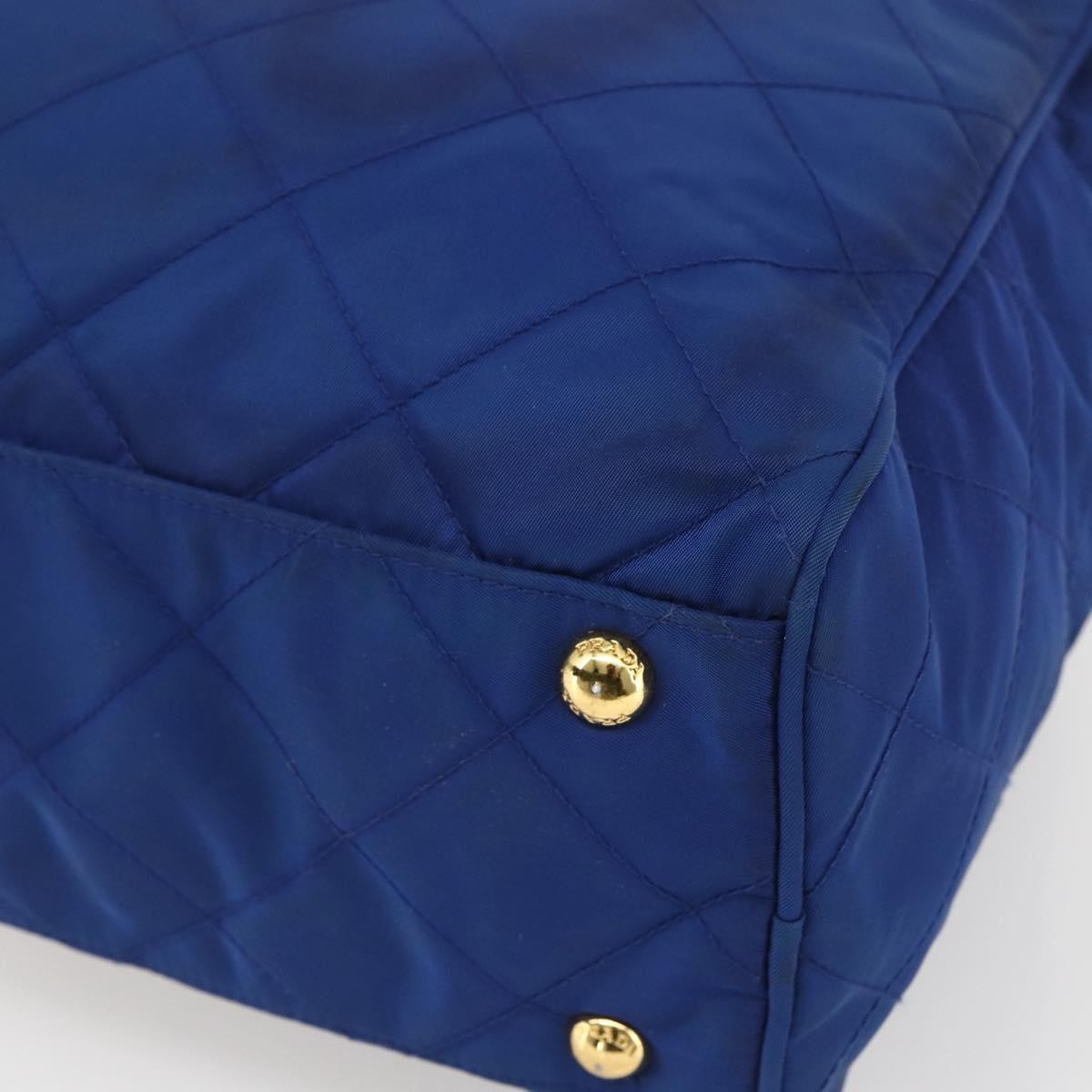 Prada Chain Shoulder Bag Quilted Tessuto Blue Nylon Shoulder Bag Bag (Pre-Owned)