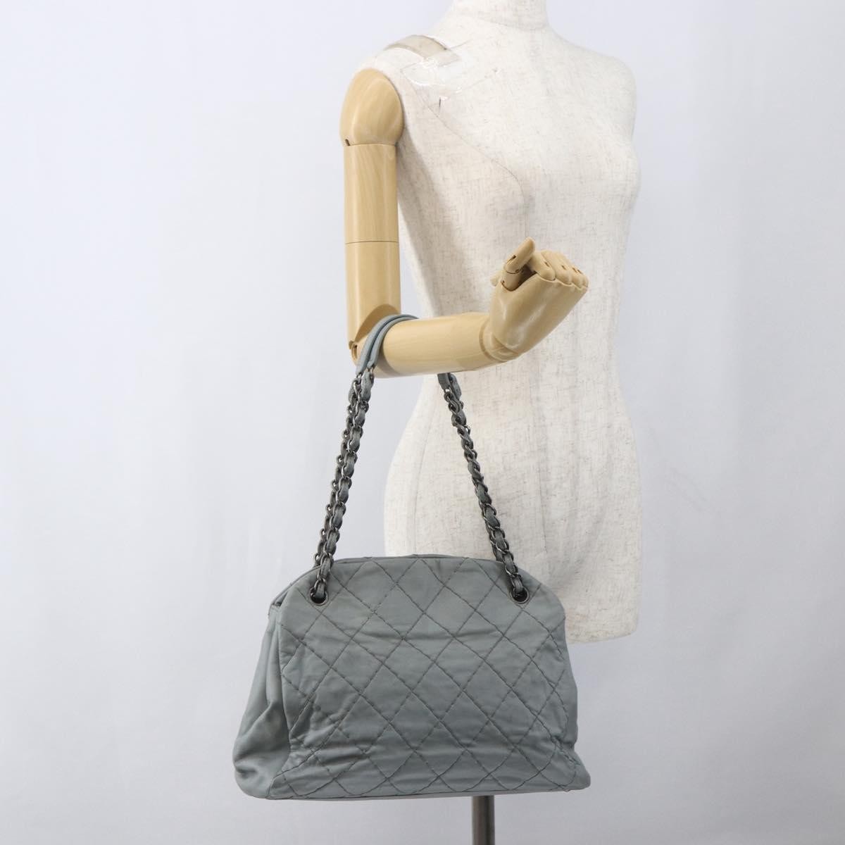 Chanel Just Mademoiselle Bag Quilted Leather Gray Leather Shoulder Bag Bag (Pre-Owned)