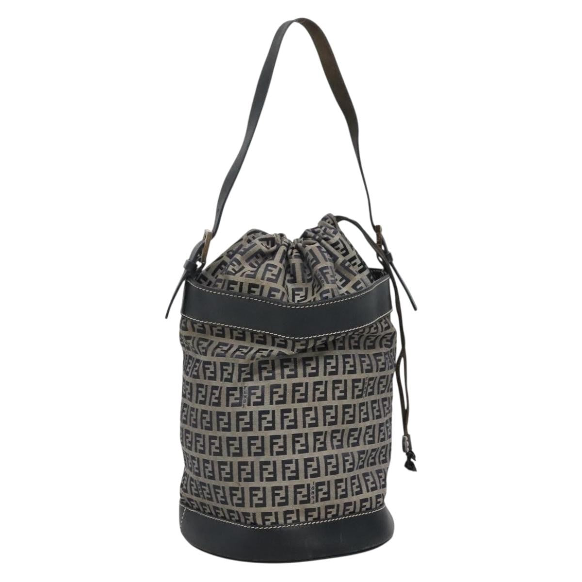 Fendi Ff Logo Mon Tresor Bucket Bag Printed Shearling With Leather Navy Canvas Shoulder Bag Bag (Pre-Owned)