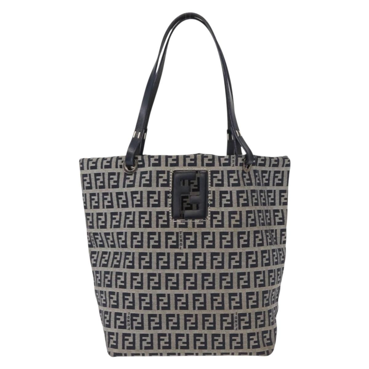 Fendi Shopping Tote Zucchino Canvas Navy Canvas Tote Bag Bag (Pre-Owned)