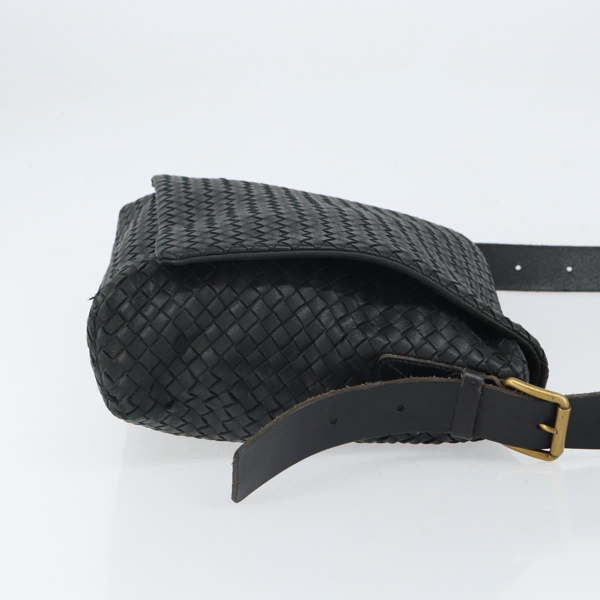 Bottega Veneta Square Flap Messenger Bag Intrecciato Nappa Black Leather Shoulder Bag Bag (Pre-Owned)