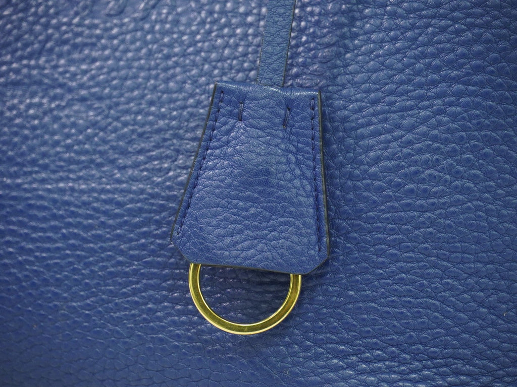 Prada Embossed Logo Open Tote Leather Blue Leather Tote Bag Bag (Pre-Owned)