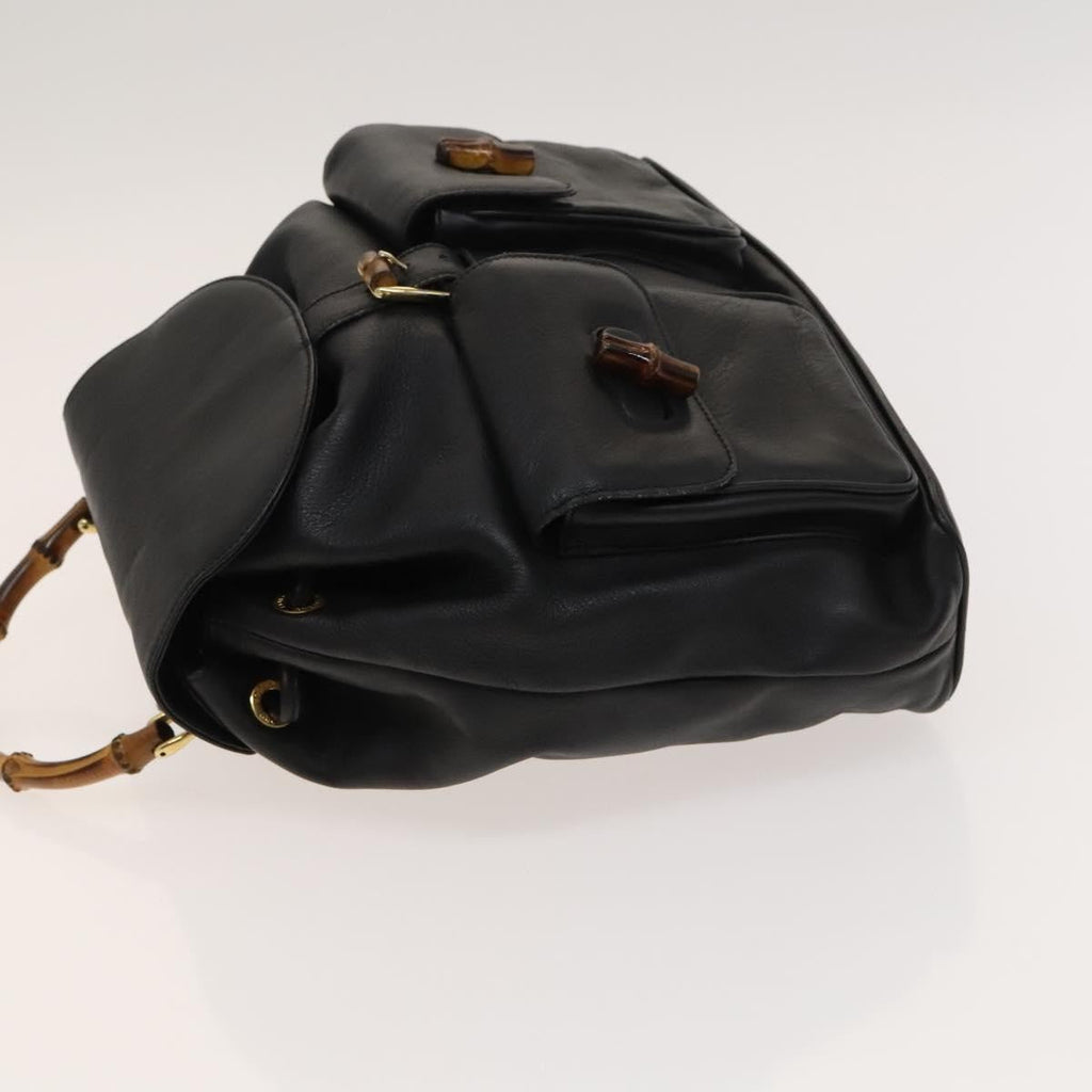 Gucci Vintage Bamboo Backpack Leather Black Leather Backpack Bag (Pre-Owned)
