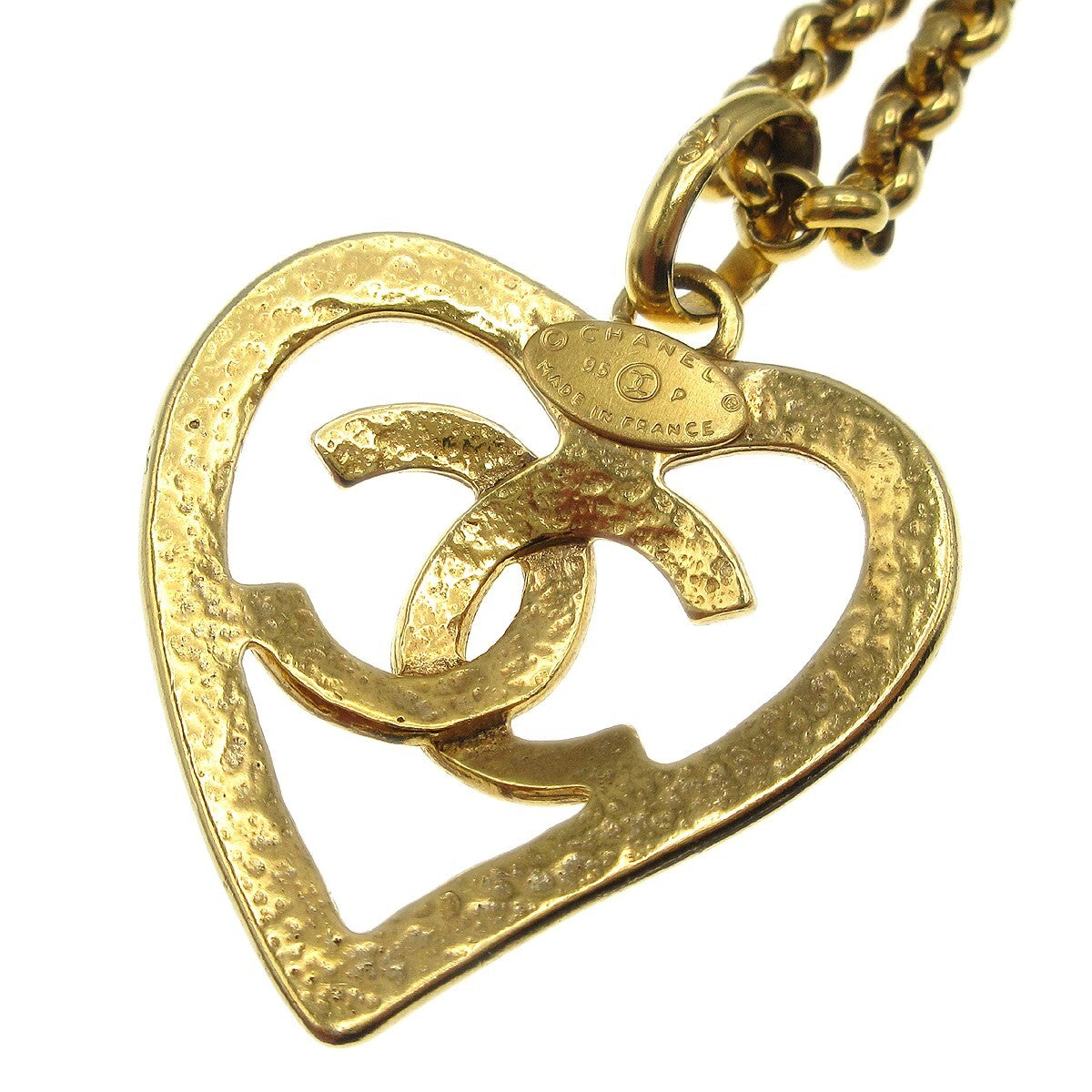 Chanel Cc Heart Pendant Necklace Metal Gold Gold_Plated Necklace Jewelry (Pre-Owned)