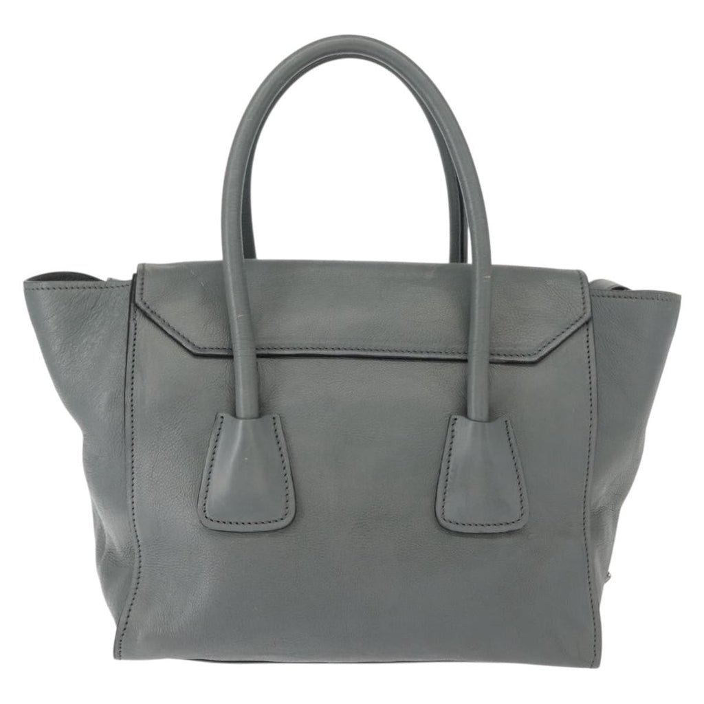 Prada Twin Pocket Lock Flap Tote Glace Calf Gray Leather Tote Bag Bag (Pre-Owned)