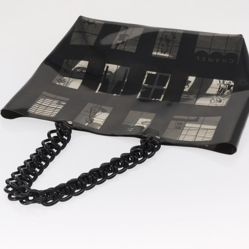 Chanel Coco Window Tote Printed Vinyl Black Plastic Tote Bag Bag (Pre-Owned)