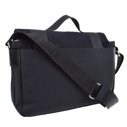 Chanel Sport Line Flap Messenger Bag Wool And Nylon Black Nylon Shoulder Bag Bag (Pre-Owned)