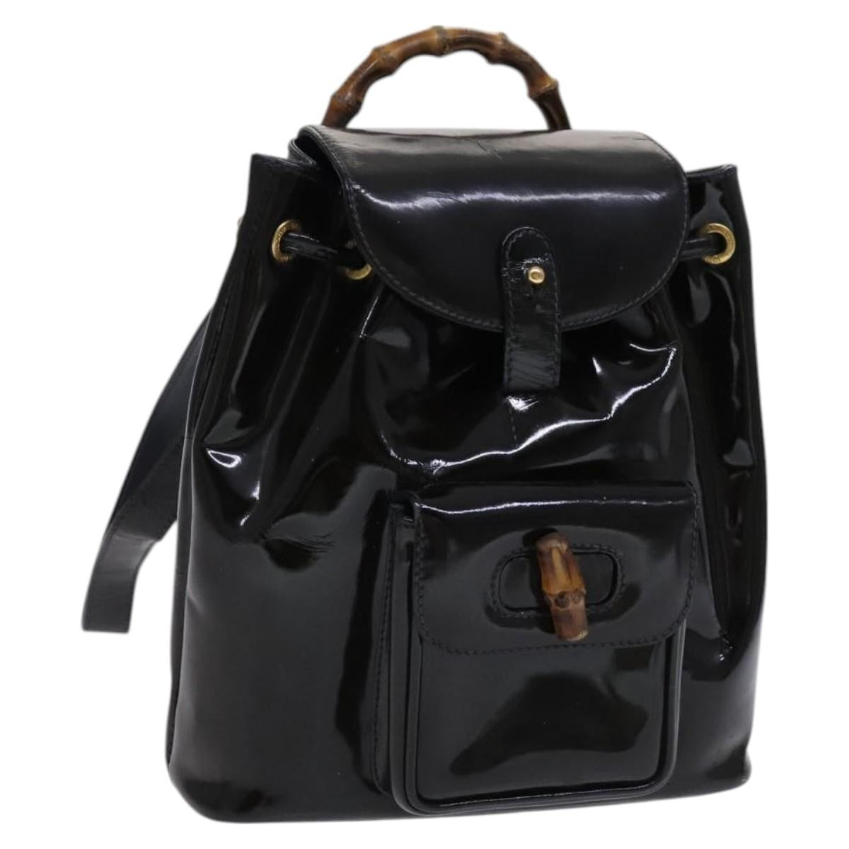 Gucci Vintage Bamboo Backpack Patent Black Patent_Leather Backpack Bag (Pre-Owned)