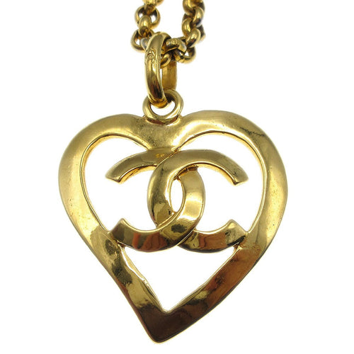 Chanel Cc Heart Pendant Metal Gold Gold_Plated Necklace Jewelry (Pre-Owned)