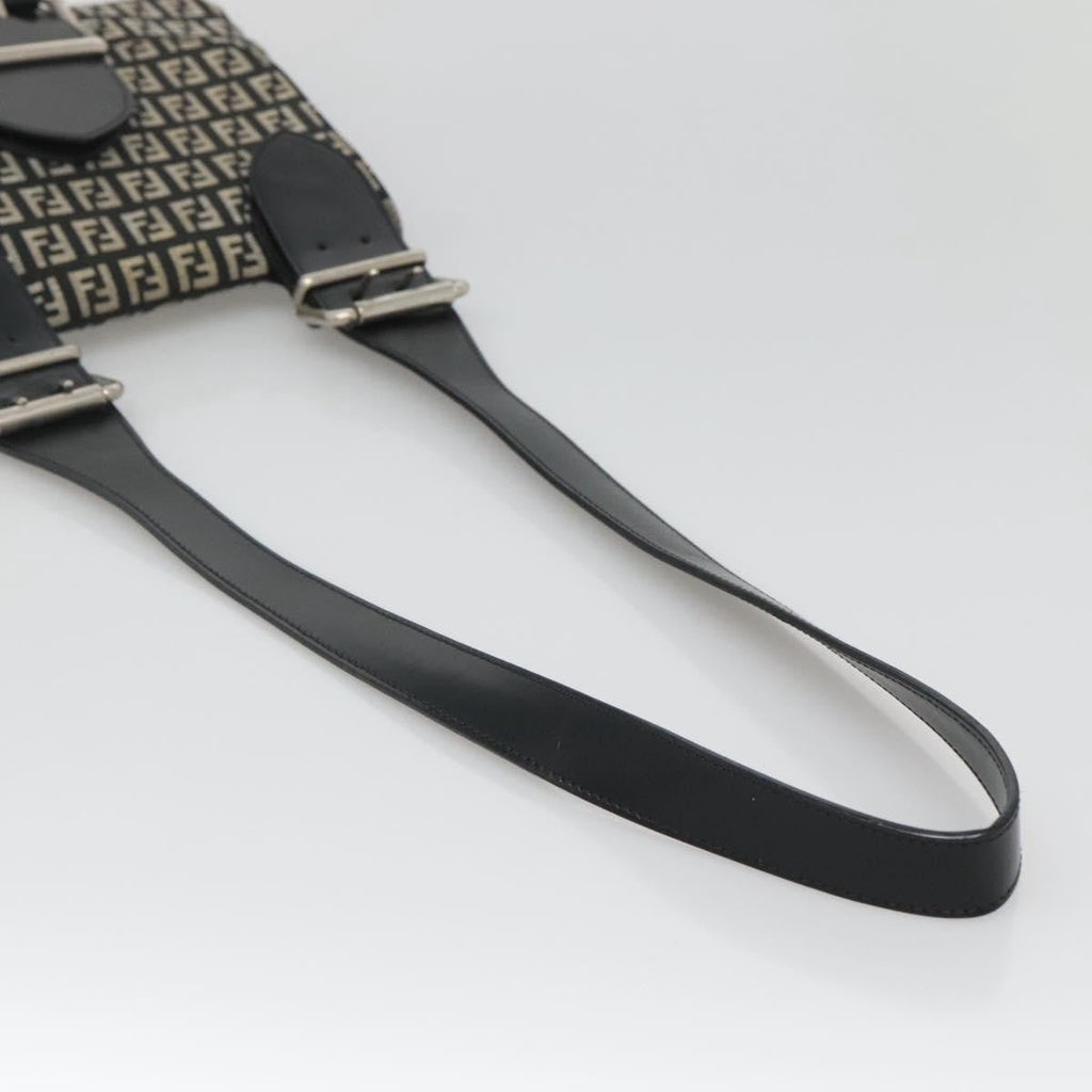 Fendi Buckle Flap Shoulder Bag Zucchino Canvas Black Canvas Shoulder Bag Bag (Pre-Owned)