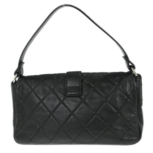 Chanel Door Latch Flap Shoulder Bag Quilted Leather Black Leather Handbag (Pre-Owned)