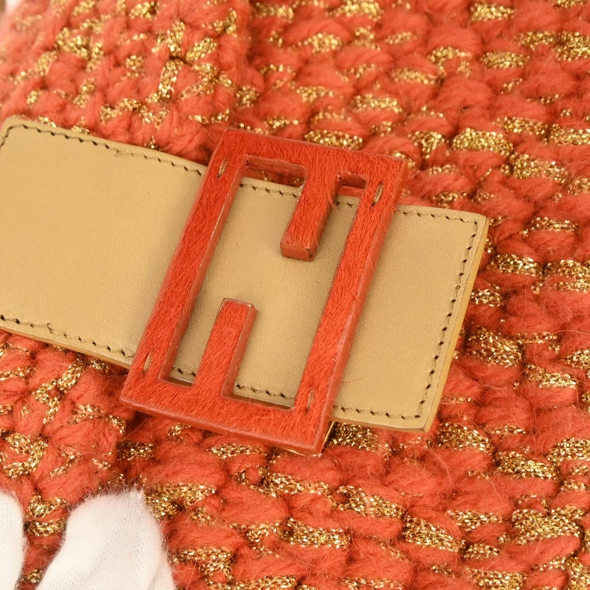 Fendi Baguette Bag Wool Orange Wool Shoulder Bag Bag (Pre-Owned)