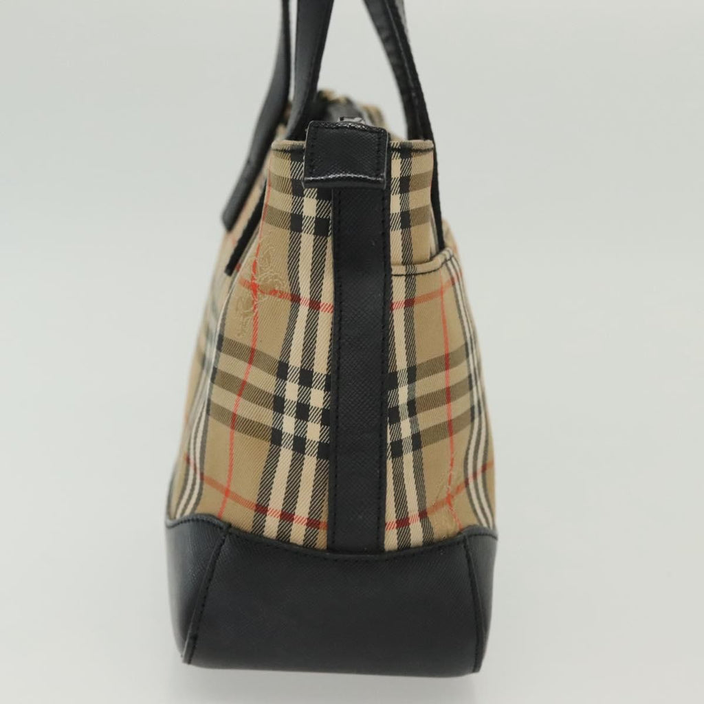 Burberry Nova Handbag Check Pattern Beige Canvas Bag (Pre-Owned)