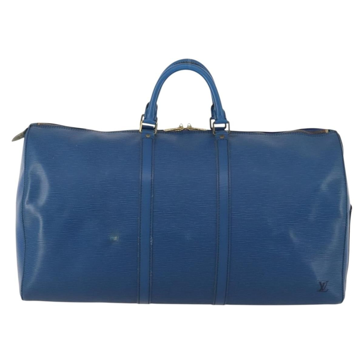 Louis Vuitton Keepall Bag Epi Leather Blue Leather Travel Bag Bag (Pre-Owned)