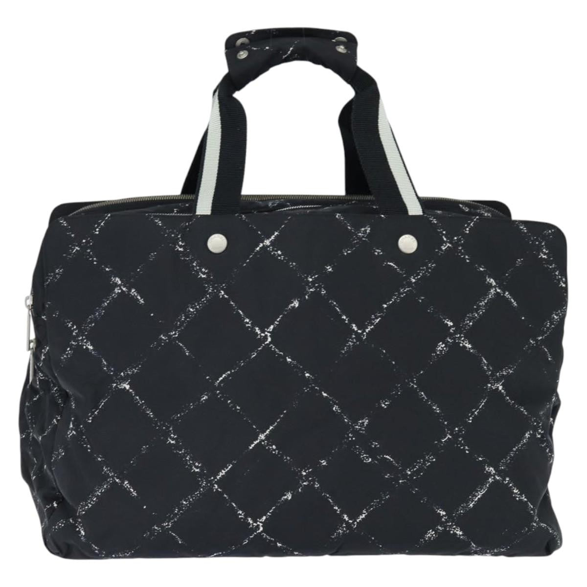 Chanel Travel Line Boston Bag Printed Nylon Black Nylon Travel Bag Bag (Pre-Owned)