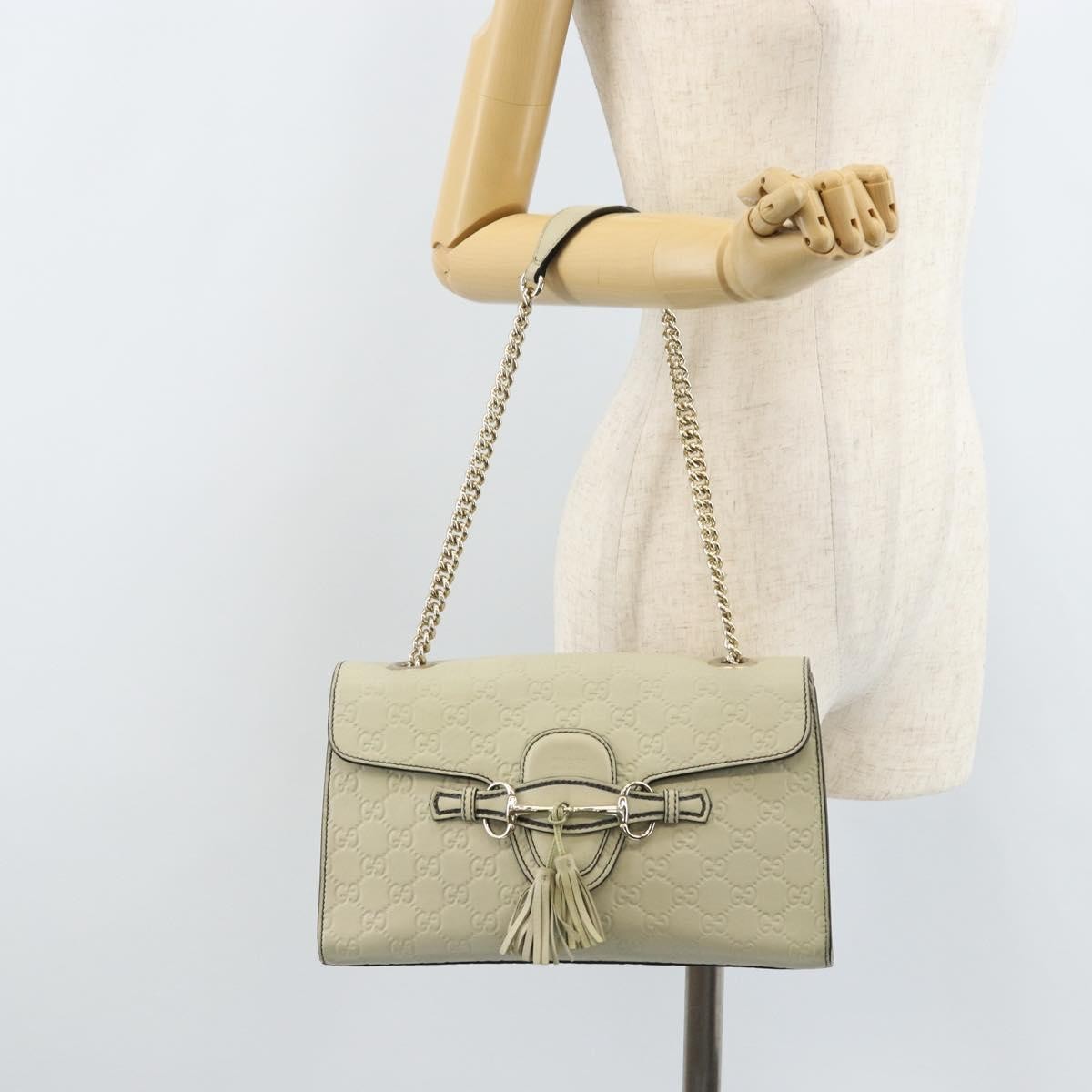 Gucci Emily Chain Flap Bag Guccissima Leather Beige Leather Shoulder Bag Bag (Pre-Owned)