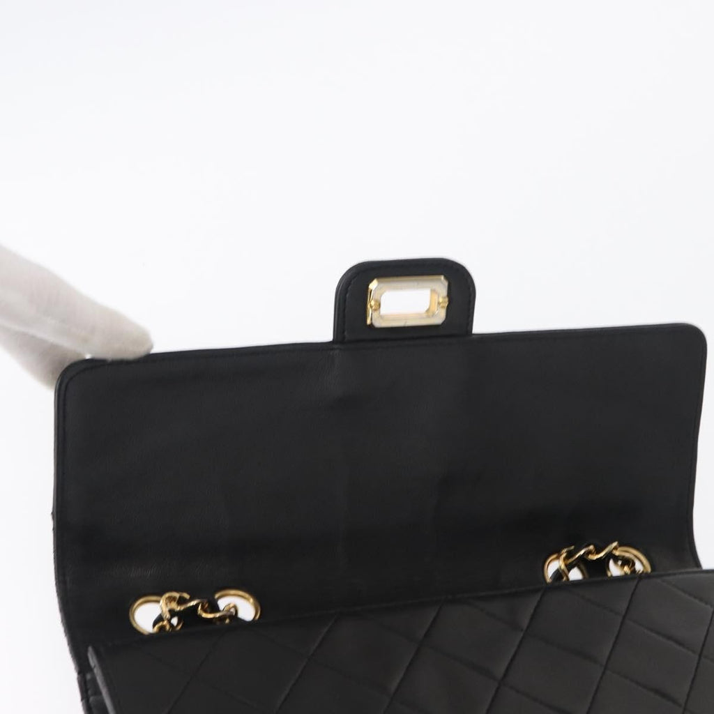 Chanel Vintage Mademoiselle Lock Trapezoid Flap Bag Quilted Lambskin Black Leather Shoulder Bag Bag (Pre-Owned)
