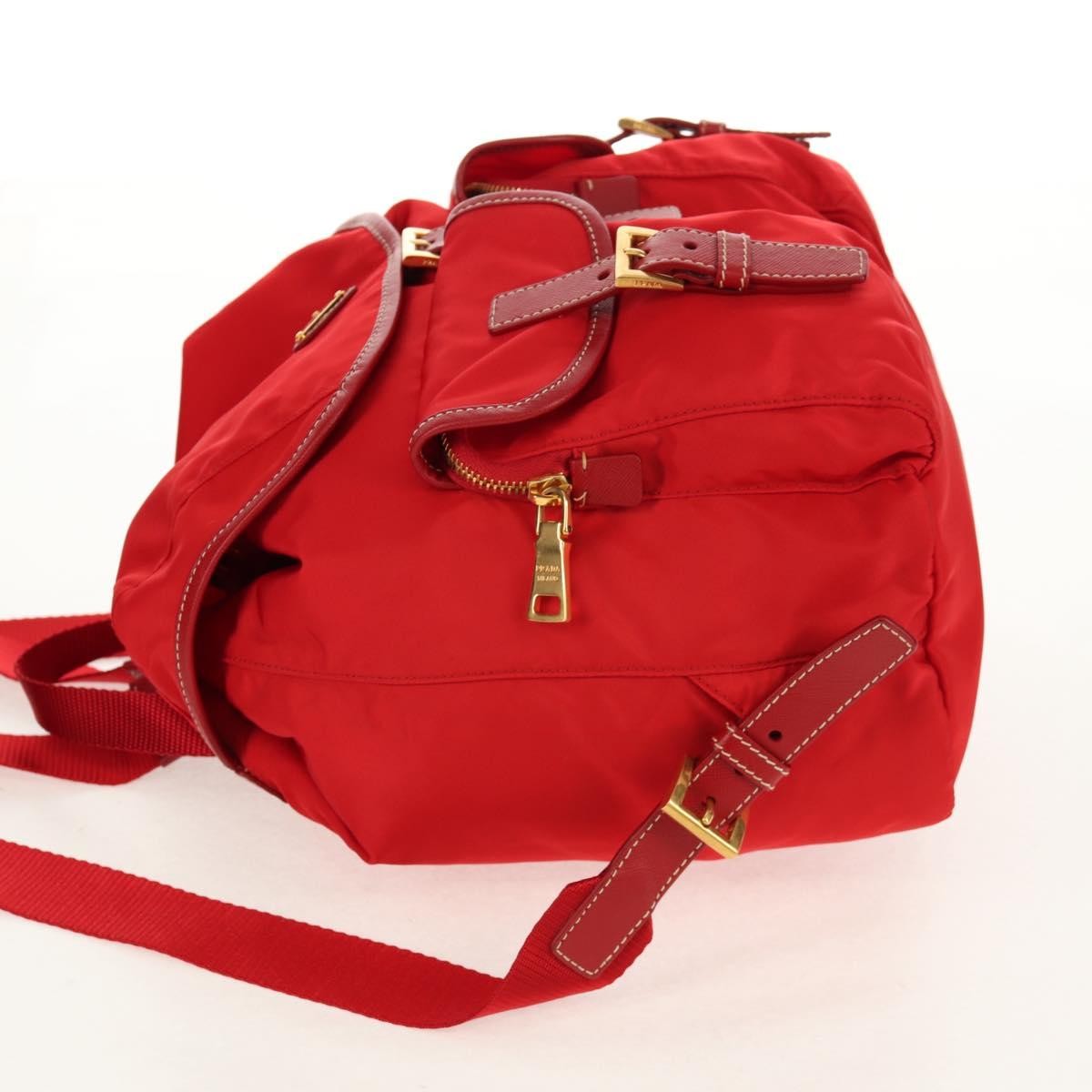 Prada Vela Double Front Pocket Backpack Tessuto With Saffiano Leather Red Nylon Backpack Bag (Pre-Owned)