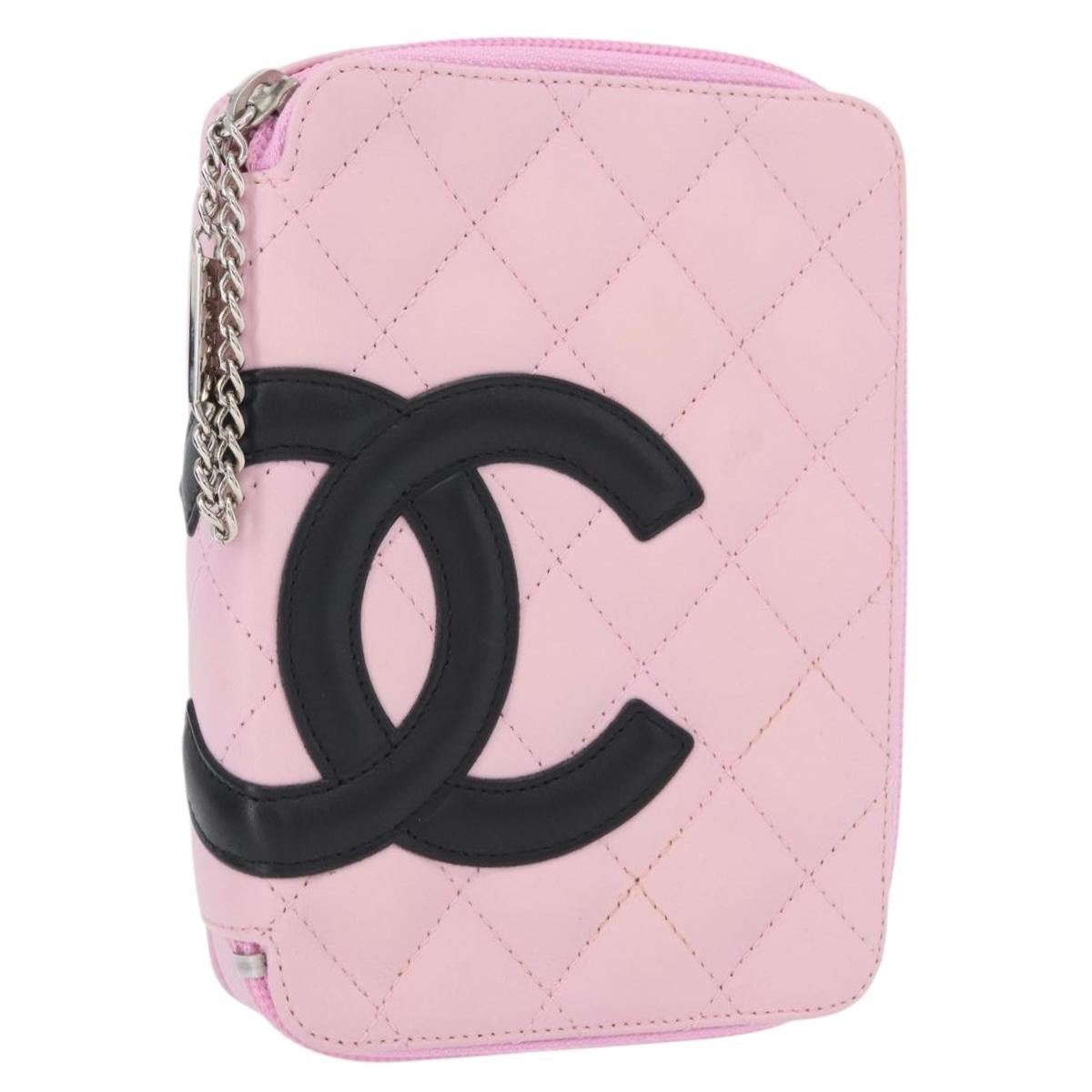 Chanel Cambon Zip Around Cosmetic Case Quilted Leather Pink Leather Wallets Accessory (Pre-Owned)