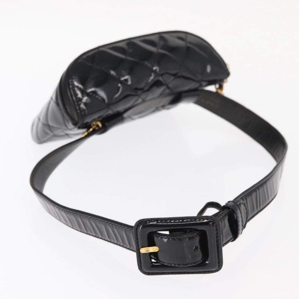 Chanel Vintage Zip Belt Bag Quilted Lambskin Black Patent_Leather Clutche & Pouche Bag (Pre-Owned)