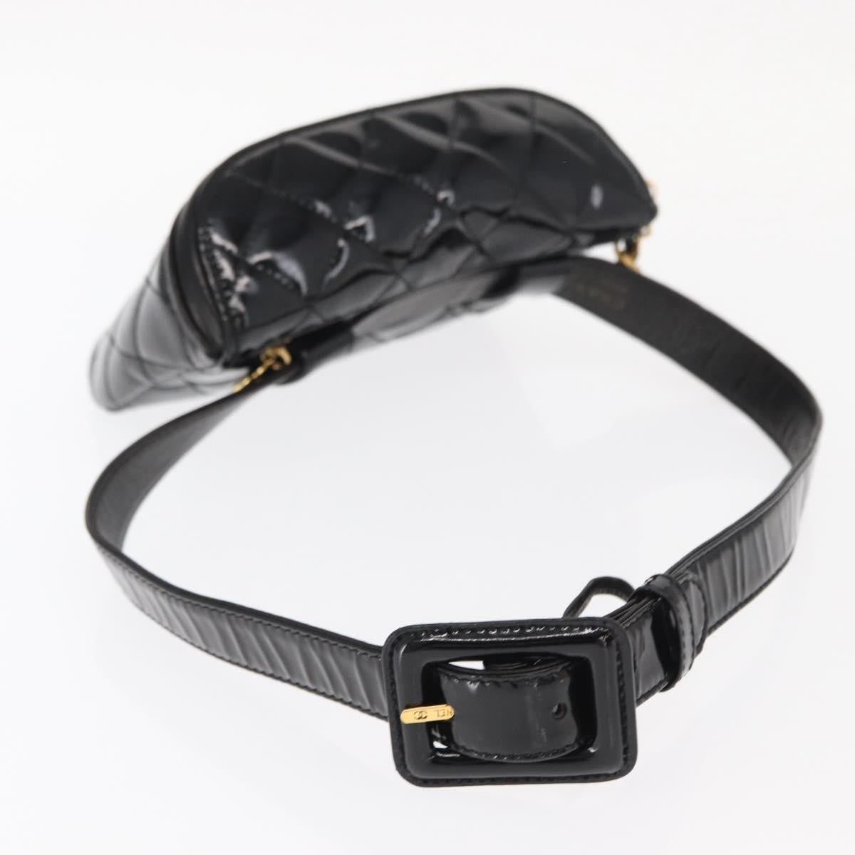 Chanel Vintage Zip Belt Bag Quilted Lambskin Black Patent_Leather Clutche & Pouche Bag (Pre-Owned)